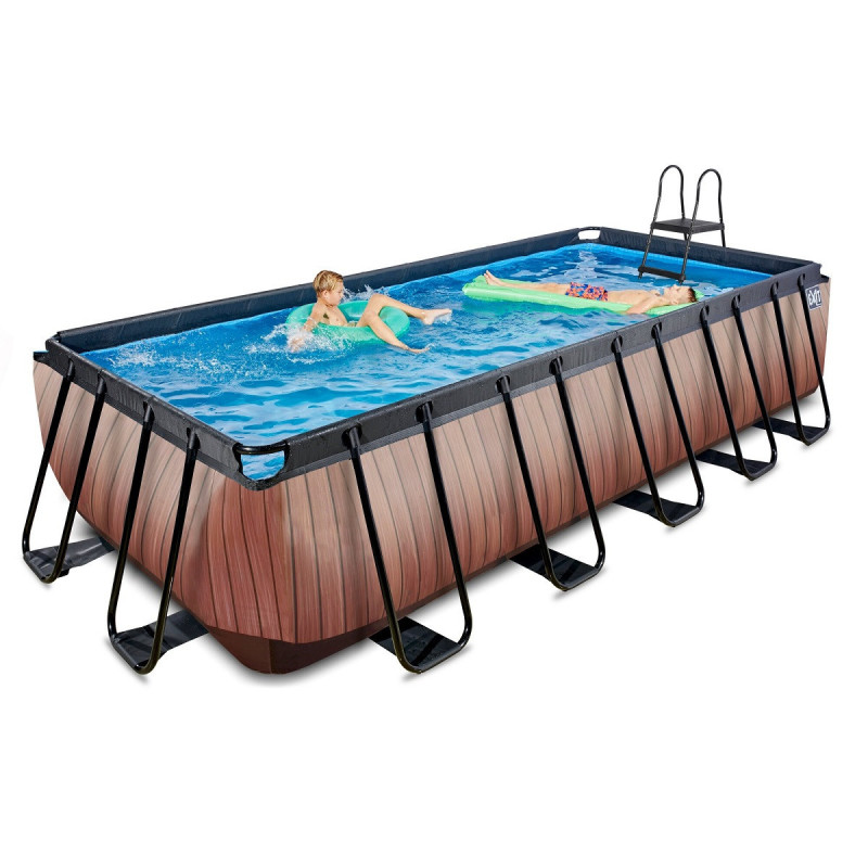 Piscine hors sol rectangulaire Wood 540x250x122cm avec pompe filtrante à sable – Exit Toys