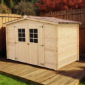 Abri de jardin en bois brut 5,83m² madriers 20mm - Habrita