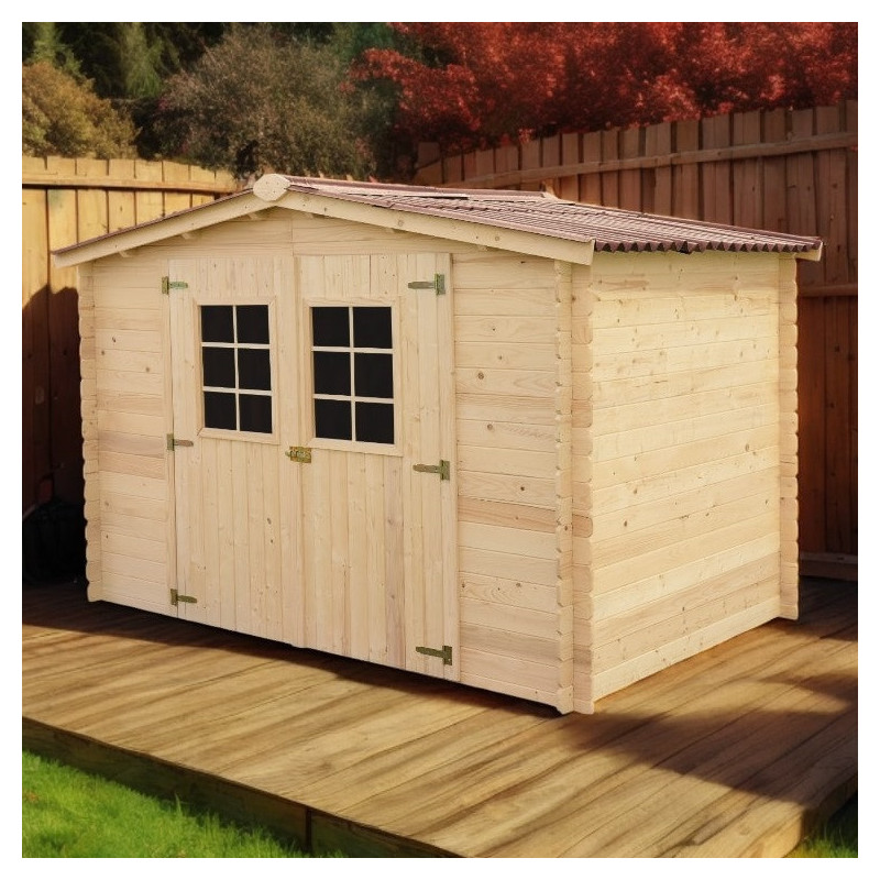 Abri de jardin en bois brut 5,83m² madriers 20mm - Habrita