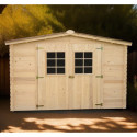 Abri de jardin en bois brut 5,83m² madriers 20mm - Habrita