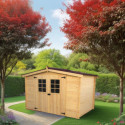 Abri de jardin en bois brut 5,83m² madriers 20mm - Habrita