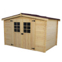 Abri de jardin en bois brut 5,83m² madriers 20mm - Habrita
