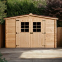 Abri de jardin en bois brut 9,58m² madriers 28mm - Habrita