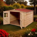 Abri de jardin en bois brut 9,58m² madriers 28mm - Habrita