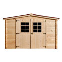 Abri de jardin en bois brut 9,58m² madriers 28mm - Habrita