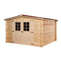 Abri de jardin en bois brut 9,58m² madriers 28mm - Habrita