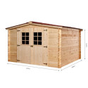 Abri de jardin en bois brut 9,58m² madriers 28mm - Habrita