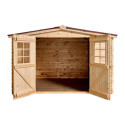 Abri de jardin en bois brut 9,58m² madriers 28mm - Habrita