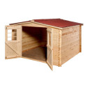 Abri de jardin en bois brut 9,58m² madriers 28mm - Habrita