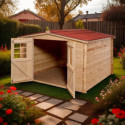 Abri de jardin en bois brut 9,58m² madriers 28mm - Habrita