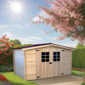Abri de jardin en bois brut 9,58m² madriers 28mm - Habrita