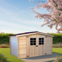 Abri de jardin en bois brut 9,58m² madriers 28mm - Habrita