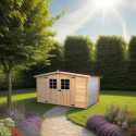 Abri de jardin en bois brut 9,58m² madriers 28mm - Habrita