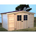 Abri de jardin en bois brut 9,58m² madriers 28mm - Habrita
