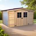 Abri de jardin en bois brut 9,58m² madriers 28mm - Habrita