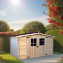 Abri de jardin en bois brut 9,58m² madriers 28mm - Habrita