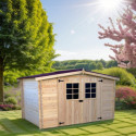 Abri de jardin en bois brut 9,58m² madriers 28mm - Habrita