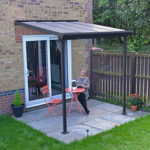 Toit de terrasse 224x224cm en aluminium gris et polycarbonate 6mm SIERRA - Palram