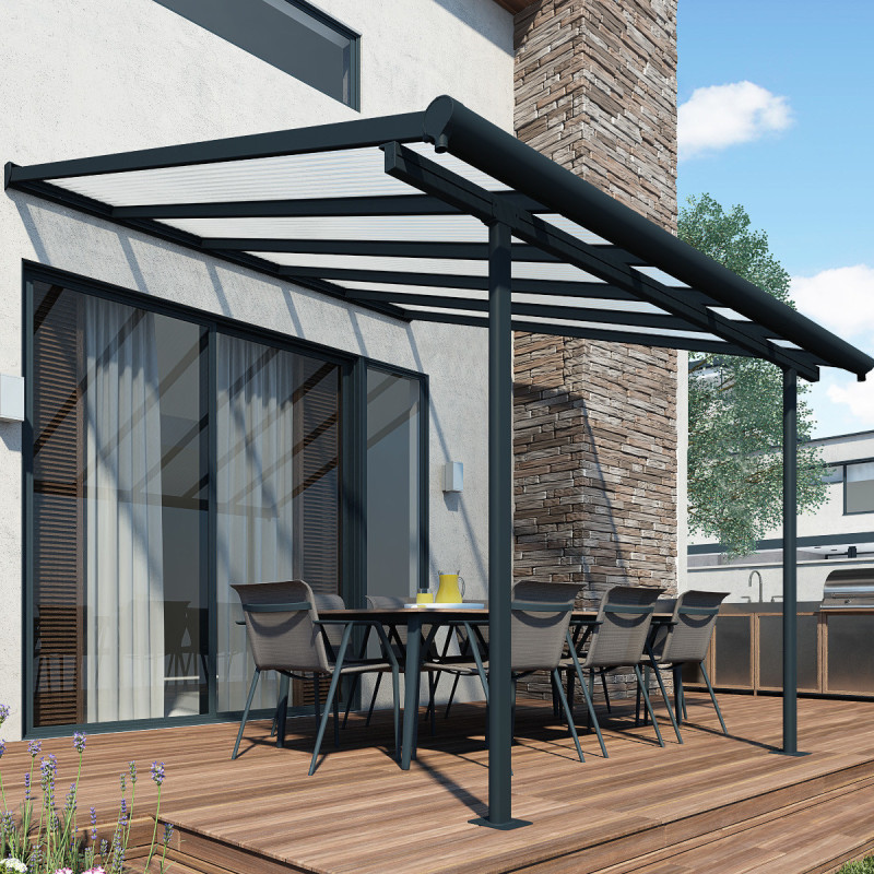 Toit de terrasse 295x314cm en aluminium gris et polycarbonate 6mm SIERRA - Palram