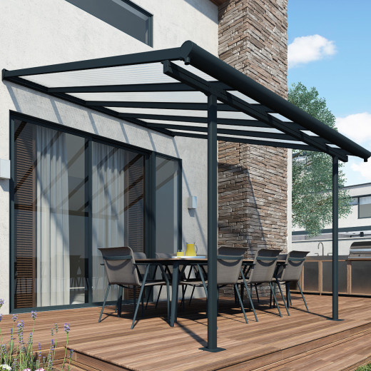 Toit de terrasse 295x314cm en aluminium gris et polycarbonate 6mm SIERRA - Palram