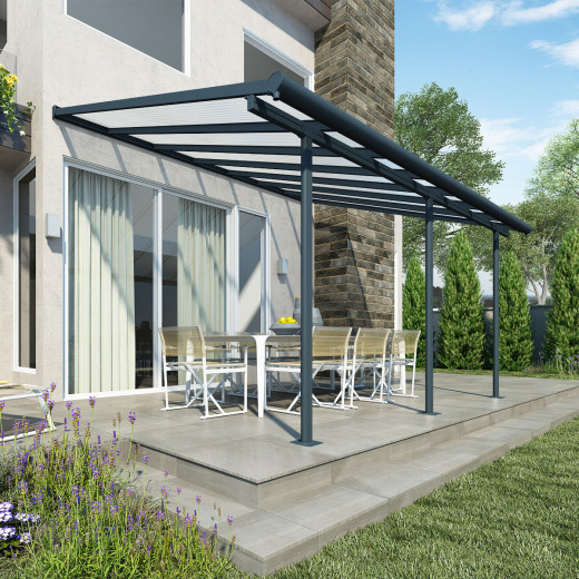 Toit de terrasse 295x434cm en aluminium gris et polycarbonate 6mm SIERRA - Palram