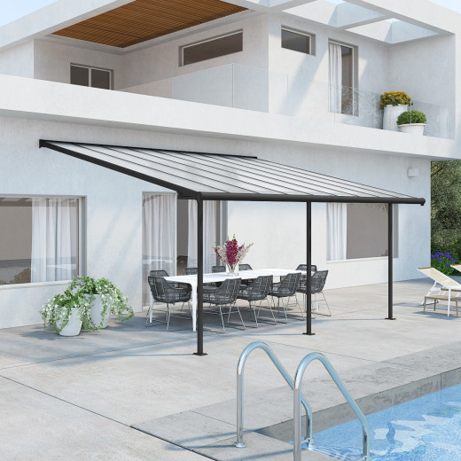 Toit de terrasse 299x555cm en alu gris et polycarbonate 6mm SIERRA - Canopia by Palram