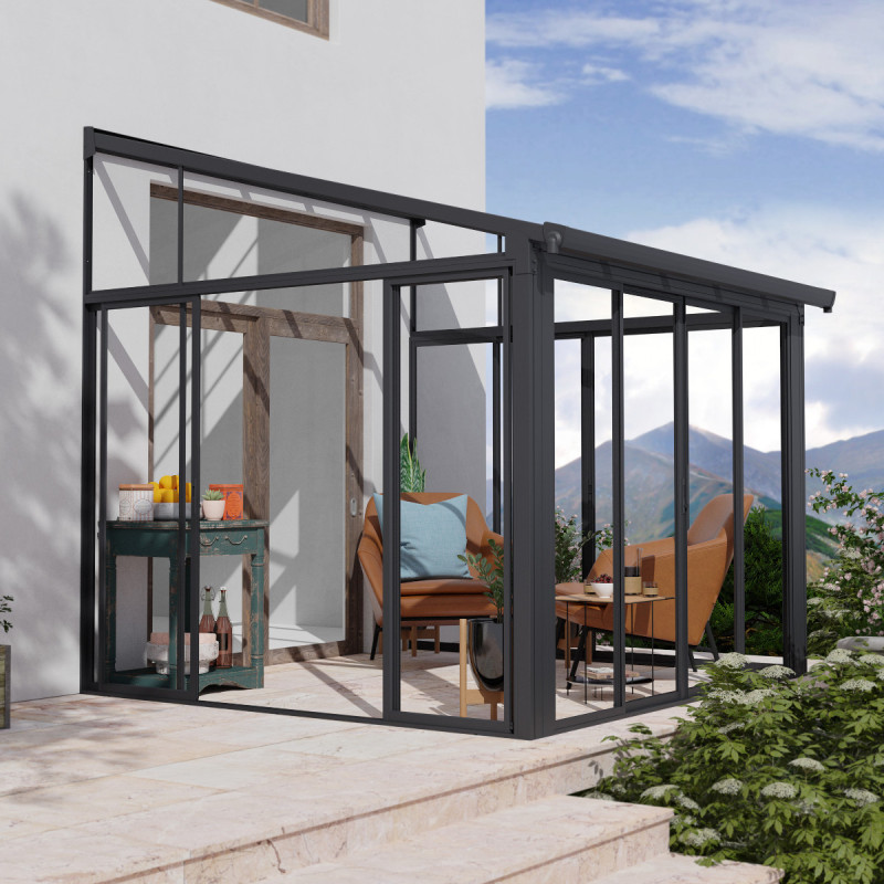 Véranda 300x305cm en aluminium gris et polycarbonate 8mm Sanremo - Palram - Canopia