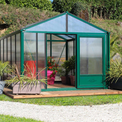 Serre de jardin SUPRA 26,10m² en aluminium laqué et verre trempé 4mm + embase incluse - Lams