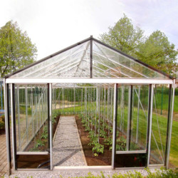 Serre de jardin SUPRA 31,50m² en aluminium naturel et verre trempé 4mm + embase incluse - Lams