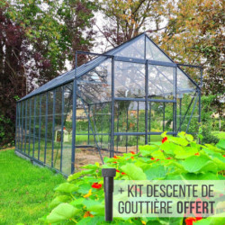 Serre Laurus Uranus 12,90m² en aluminium laqué vert et verre trempé 3mm + embase incluse - Natura Lams