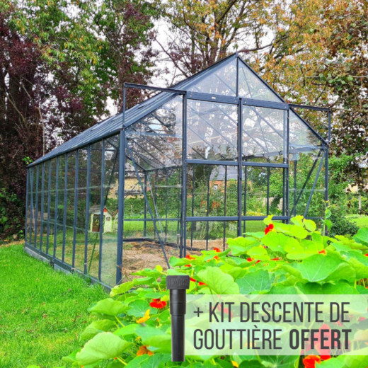 Serre Laurus Uranus 12,90m² en aluminium laqué vert et verre trempé 3mm + embase incluse - Natura Lams