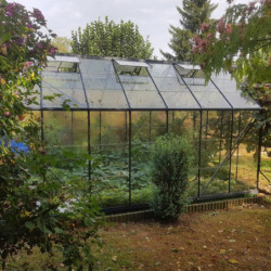 Serre Laurus Uranus 12,90m² en aluminium laqué gris et verre trempé 3mm + embase incluse - Natura Lams