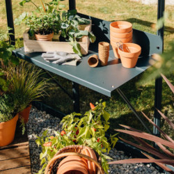Table à rempoter en aluminium laqué vert 80x50cm pour serres Lams