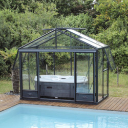 Serre de jardin LUXIA Rétro 4,9m² en aluminium laqué et verre trempé 4mm + embase incluse - Lams