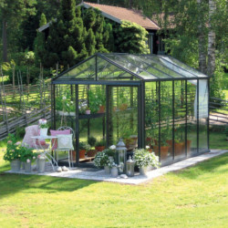 Serre de jardin LUXIA Rétro 5,60m² en aluminium laqué et verre trempé 4mm + embase incluse - Lams