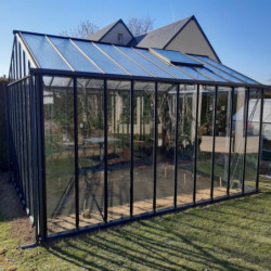 Serre de jardin LUXIA Rétro 14,10m² en aluminium laqué et verre trempé 4mm + embase incluse - Lams
