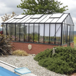 Serre de jardin LUXIA Rétro sur muret 16,40m² en aluminium laqué et verre trempé 4mm - Lams
