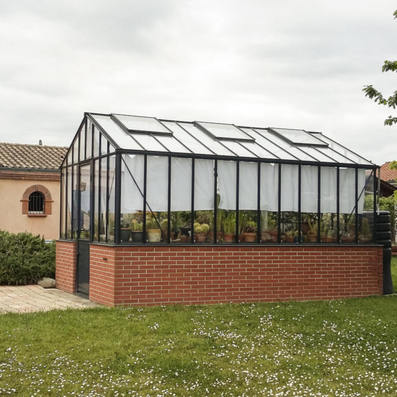 Serre de jardin LUXIA Rétro sur muret 18,70m² en aluminium laqué et verre trempé 4mm - Lams
