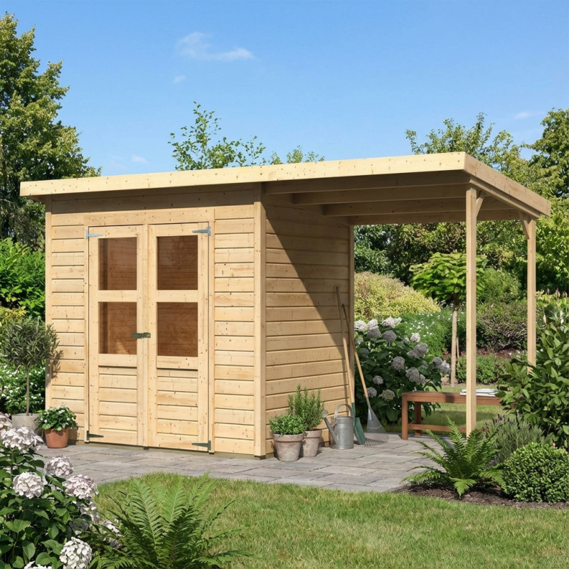 Abri de jardin en bois brut 3,3m² avec appentis Merseburg 3 - Karibu