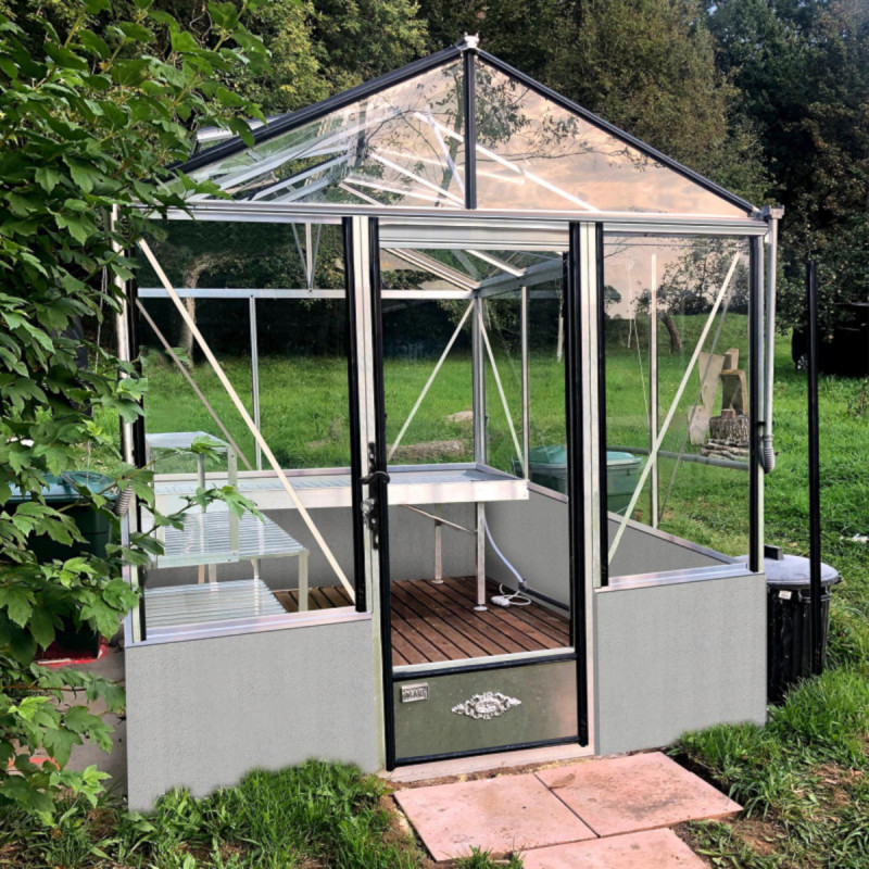 Serre de jardin LUXIA sur muret 10,80m² en aluminium laqué et verre trempé 4mm - Lams