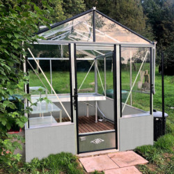 Serre de jardin LUXIA sur muret 12,50m² en aluminium laqué et verre trempé 4mm - Lams