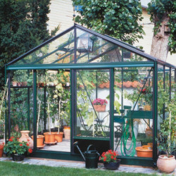 Serre de jardin LUXIA sur muret 14,10m² en aluminium laqué et verre trempé 4mm - Lams