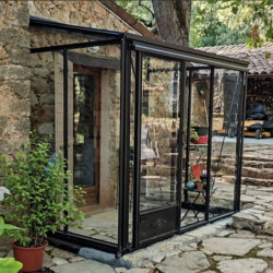 Serre adossée LUXIA 6m² H212cm en aluminium naturel et verre trempé 4mm + embase incluse - Lams