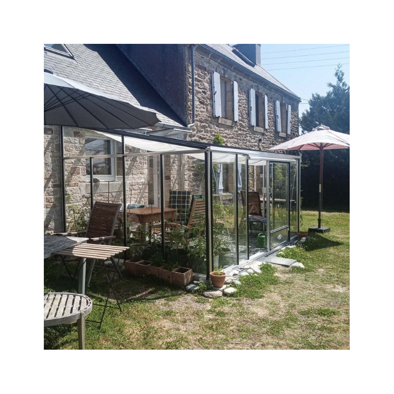 Serre adossée LUXIA 4,9m² H232cm en aluminium naturel et verre trempé 4mm + embase incluse - Lams