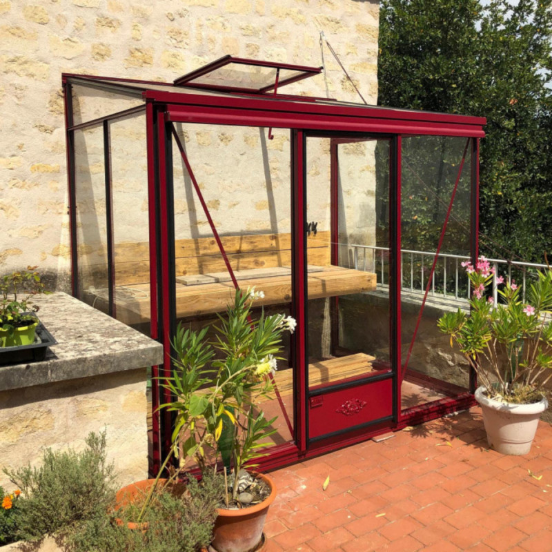 Serre adossée LUXIA 4,9m² H232cm en aluminium laqué et verre trempé 4mm + embase incluse - Lams