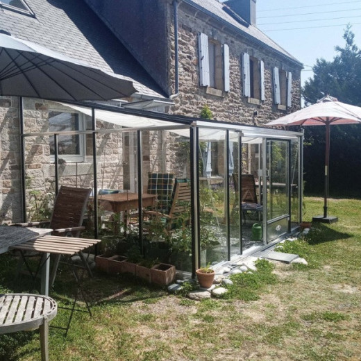 Serre adossée LUXIA 3,7m² H232cm en aluminium naturel et verre trempé 4mm + embase incluse - Lams