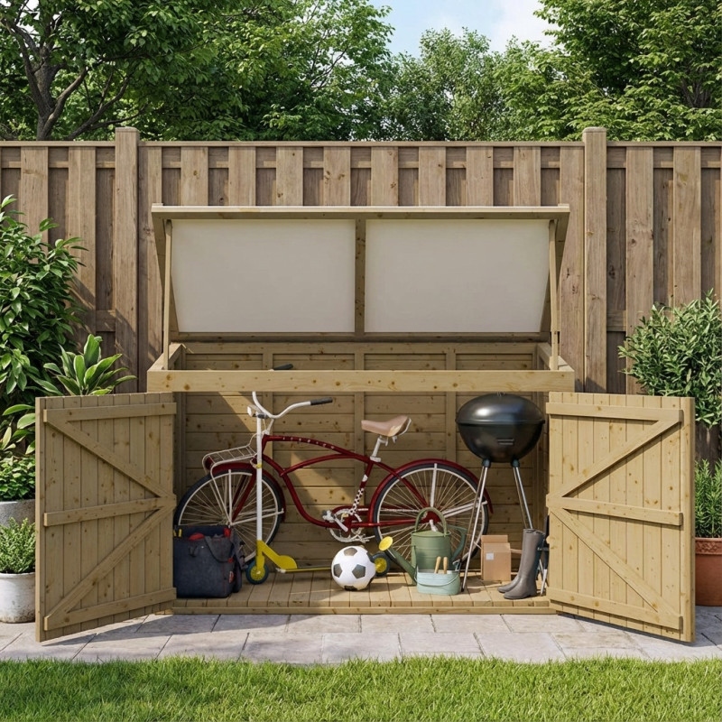 Coffre de jardin en bois traité 28mm 2000L LARGO Blanc - Gardy Shelter