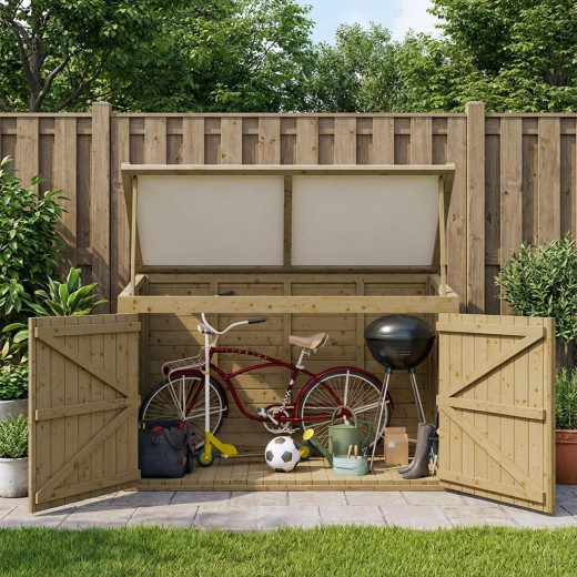 Coffre de jardin en bois traité 28mm 2000L LARGO Blanc - Gardy Shelter