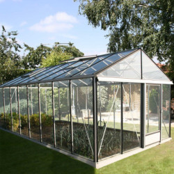 Serre adossée LUXIA 18,5m² H241cm en aluminium naturel et verre trempé 4mm + embase incluse - Lams