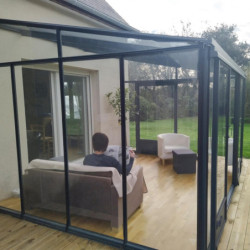 Serre adossée LUXIA 11,6m² H261cm en aluminium laqué et verre trempé 4mm + embase incluse - Lams